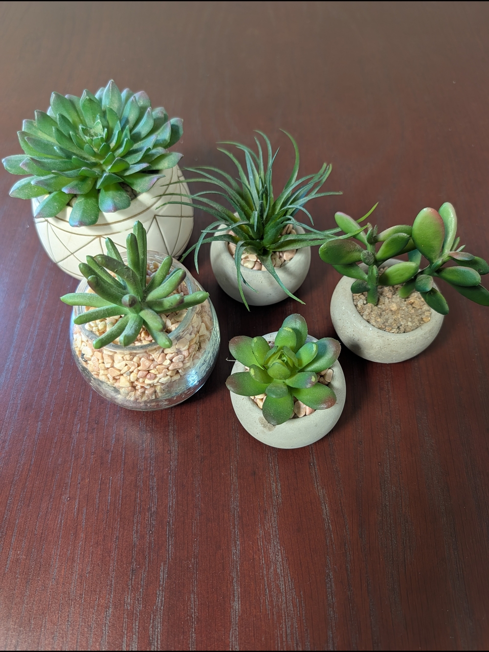 Modern Faux Green Succulent Arrangement in Neutral Planters - Home Accents